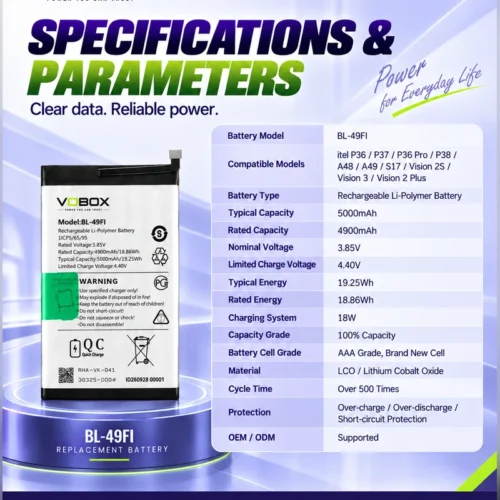 Wide-Compatibility Long-Life Battery BL-49FI for itel P36 and 9 More Listed Mo...