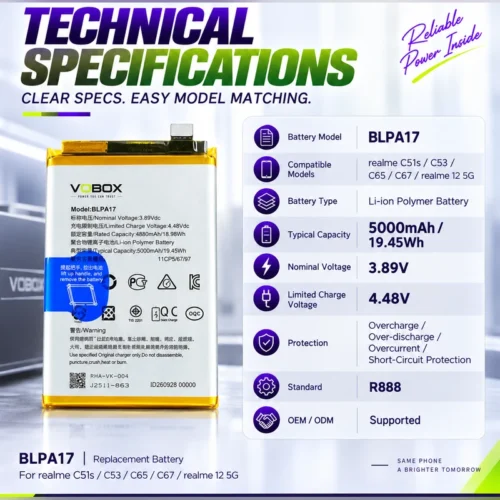 Long-Life Pure-Cobalt Battery BLPA17 for realme C51s and More</trp-post-contai...
