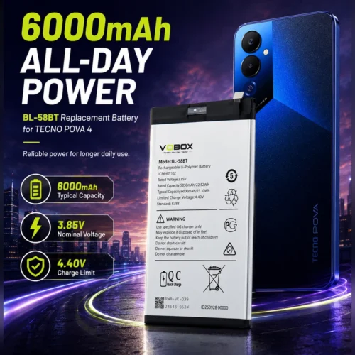Wide-Compatibility Long-Life Battery BL-58BT for TECNO POUVOIR 4 and 11 More L...